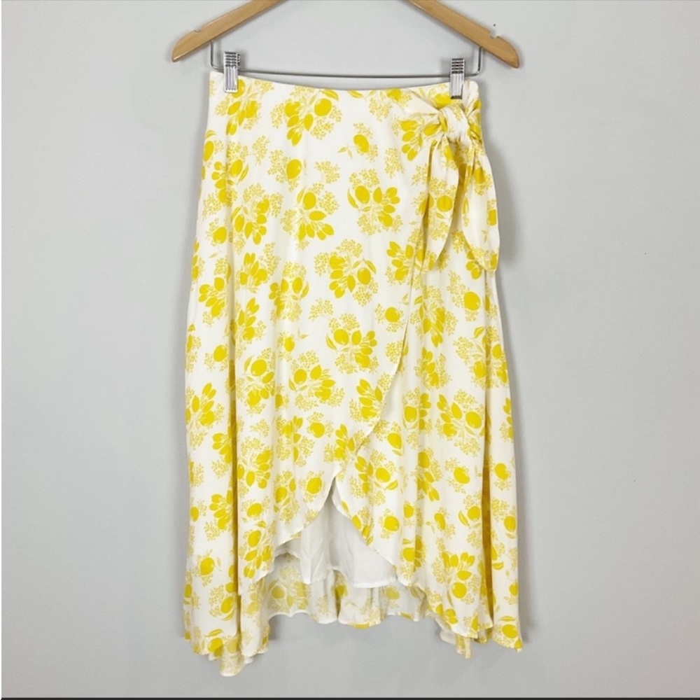 Ann Taylor Yellow Floral Fruit Print Midi Skirt